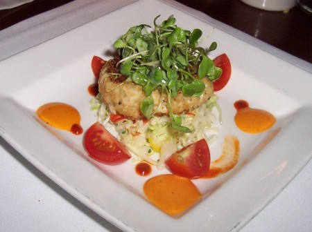 Crab Cake at Bayside Restaurant in Newport Beach, CA.