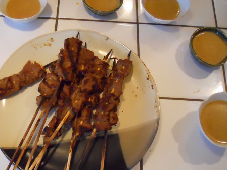 Filet Mignon Satay with a Coconut Milk Peanut Sauce.