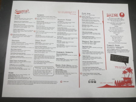 Simmzy's Menu